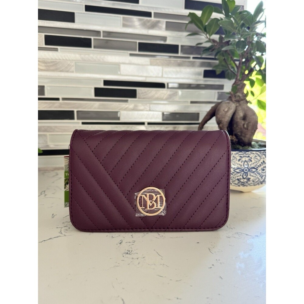 Badgley Mischka Bag Plum Quilted Crossbody Faux Leather Magnetic Removable